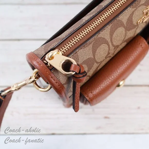 NWT Coach C5675 Pennie Crossbody With Coin Case In Signature Canvas Khaki - Picture 13 of 15